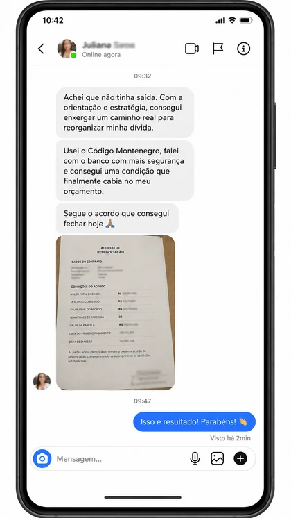 Print da conversa 4: Achei que não tinha saída. Com a orientação e estratégia, consegui enxergar um caminho real para reorganizar minha dívida.