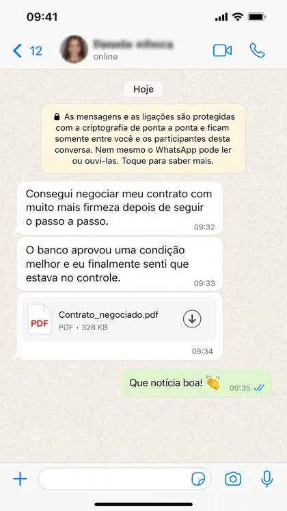 Print da conversa 6: Consegui negociar meu contrato com muito mais firmeza depois de seguir o passo a passo.